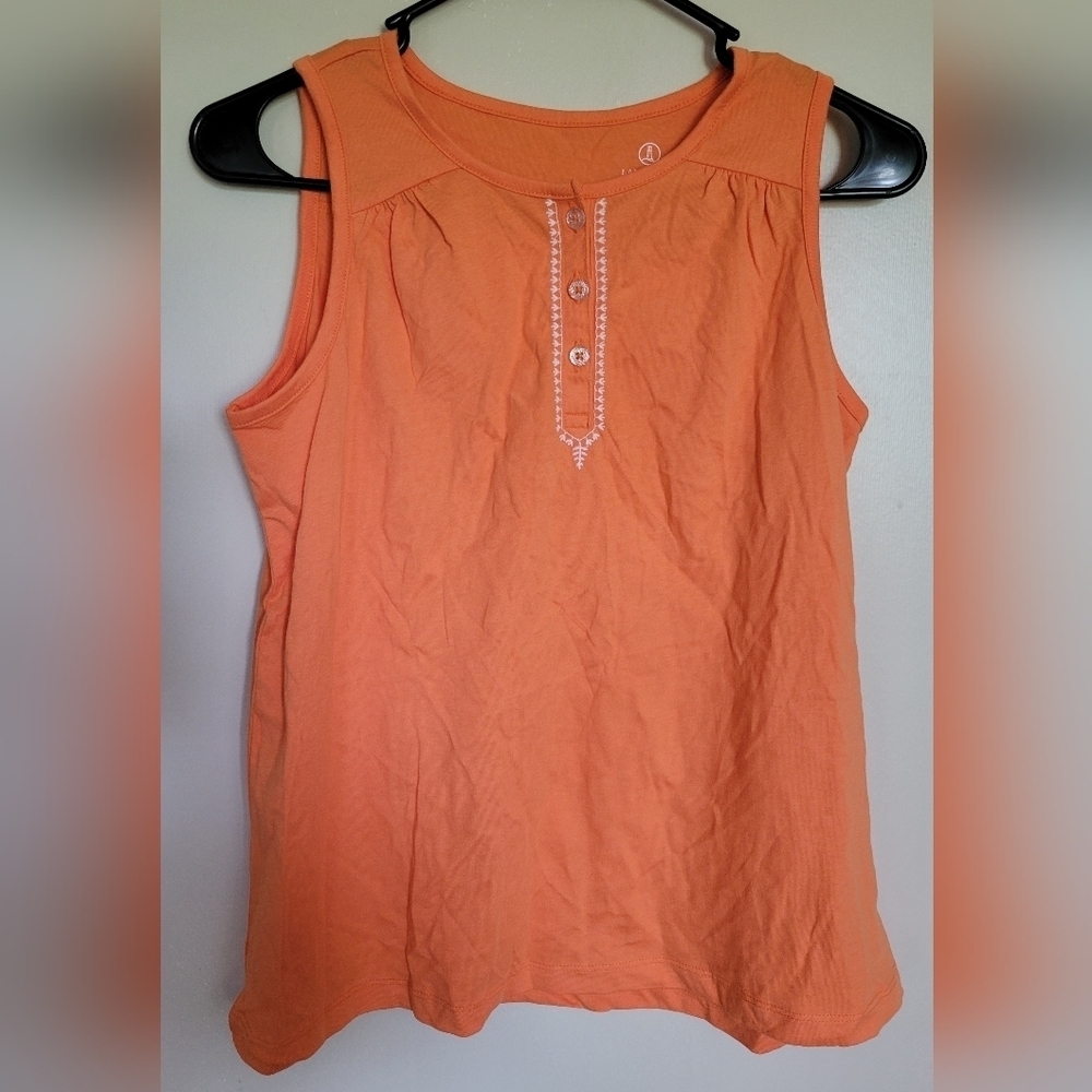Lands End Girls Orange Button Front Sleeveless Tank Size Large